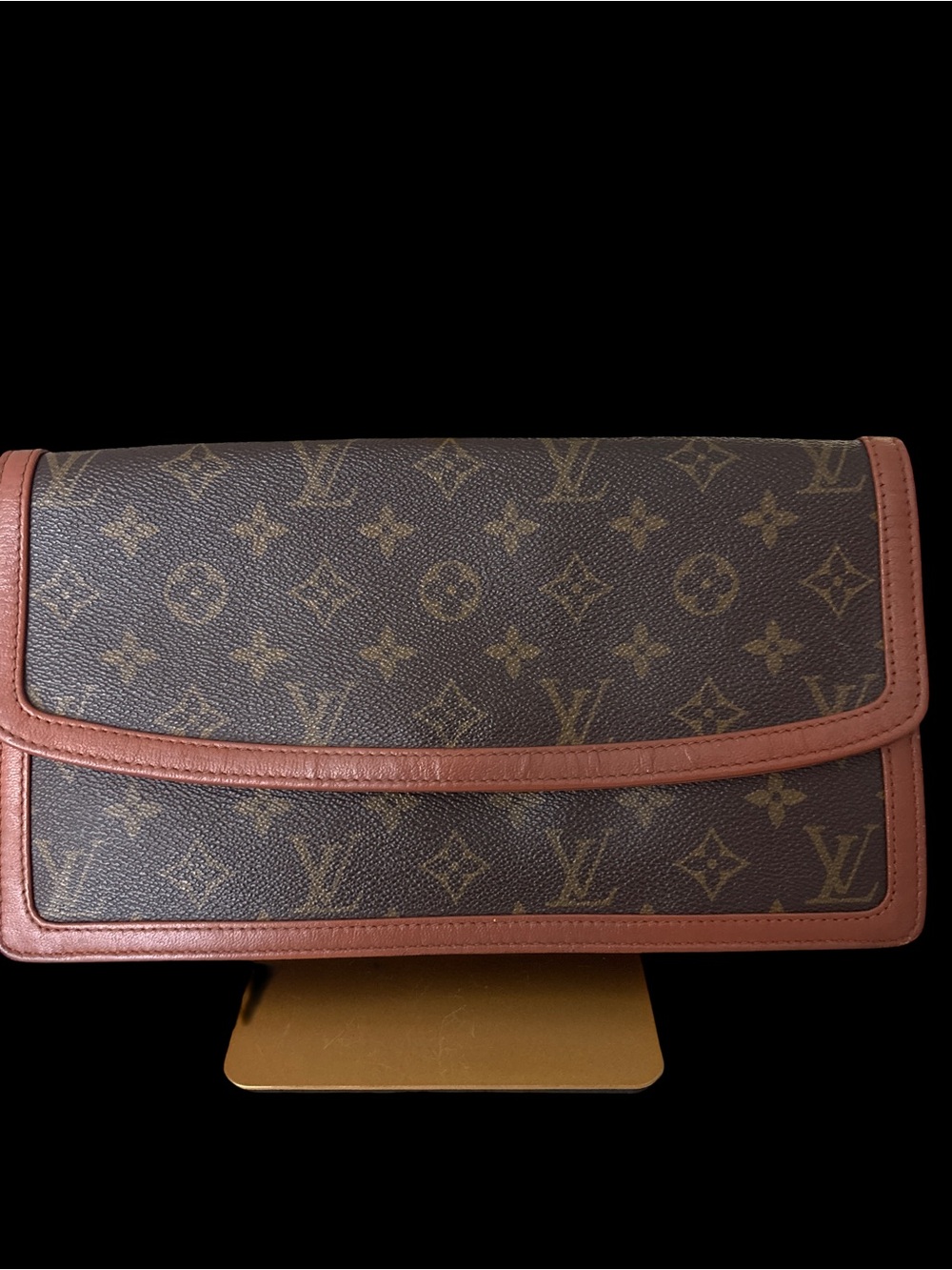 Louis Vuitton Monogram Foldover Clutch in Brown & Tan Leather Trim - Picture 1 of 10